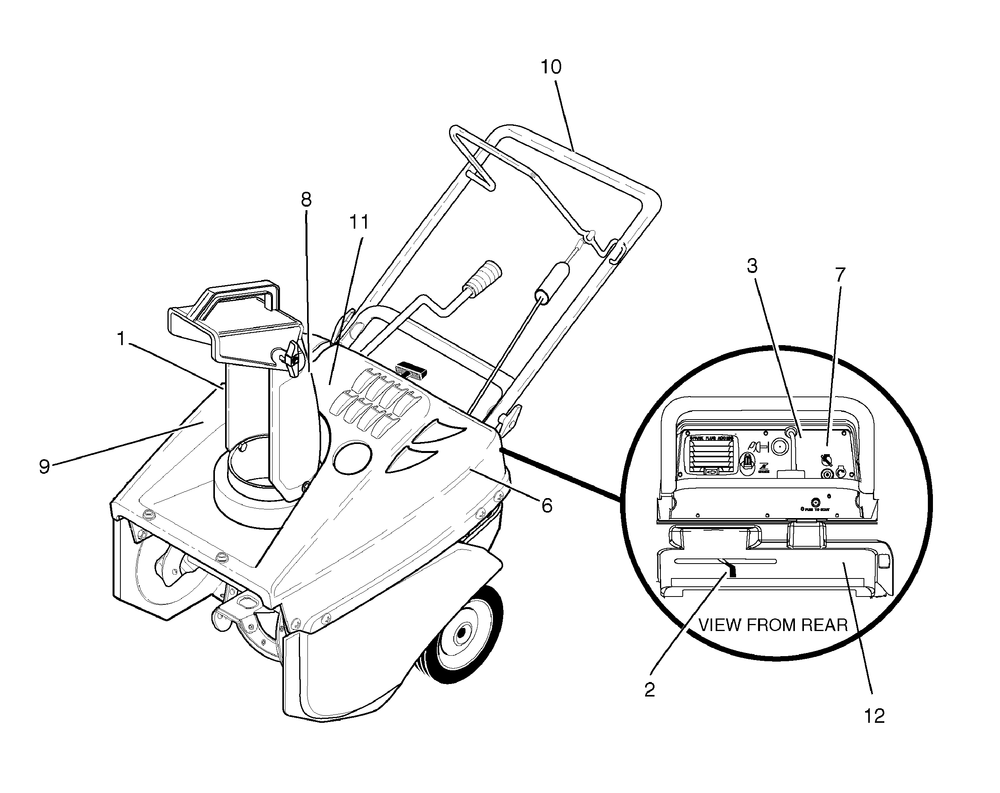 Decals Diagram and Parts List for 6210540X116NA-PM50E 2007 Briggs and Stratton Snow Blower
